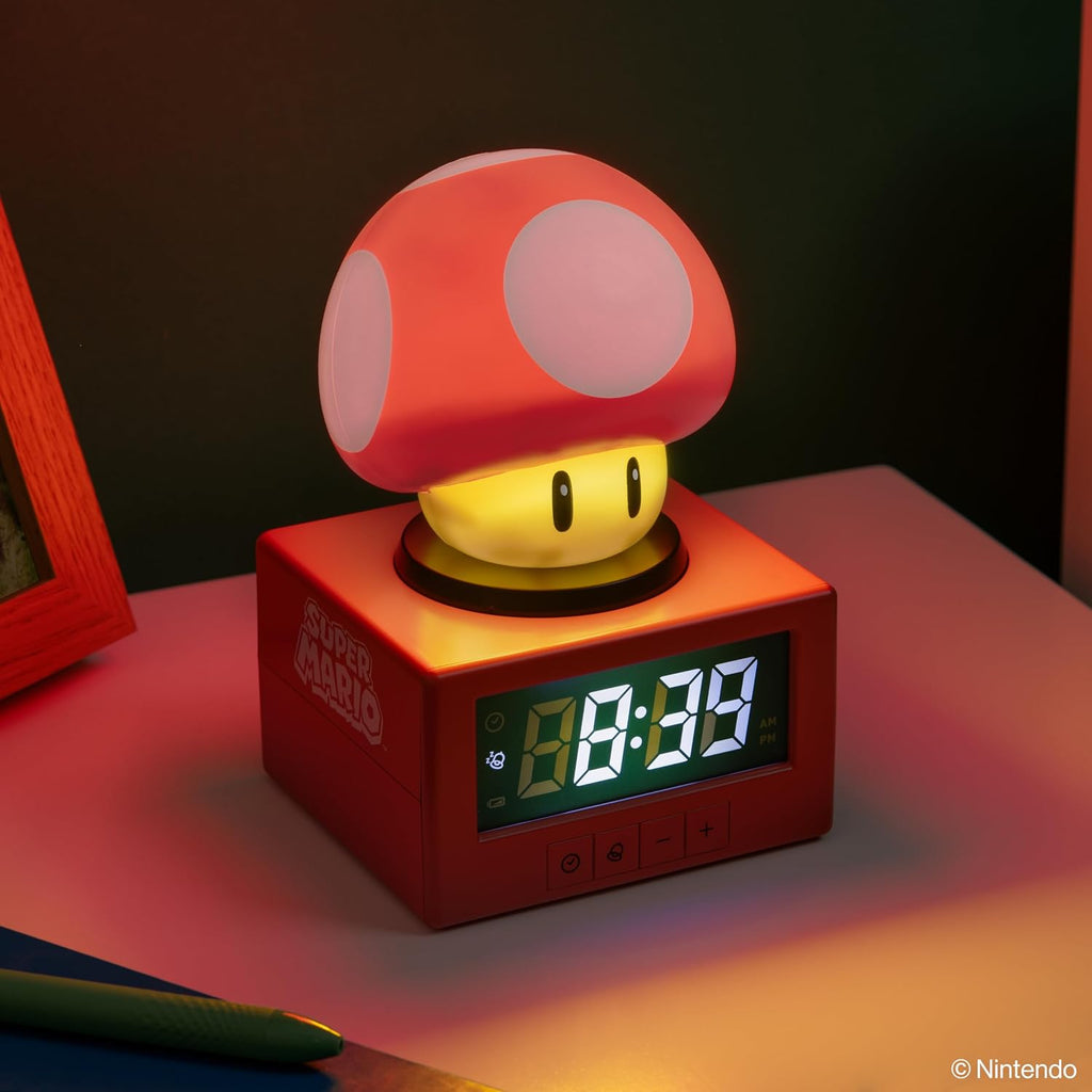 Paladone Super Mario Super Mushroom Alarm Clock with Night Light – Digital Clock, Tap Snooze, 16cm Tall, Official Nintendo Merchandise - Flex Gamingproduct_type