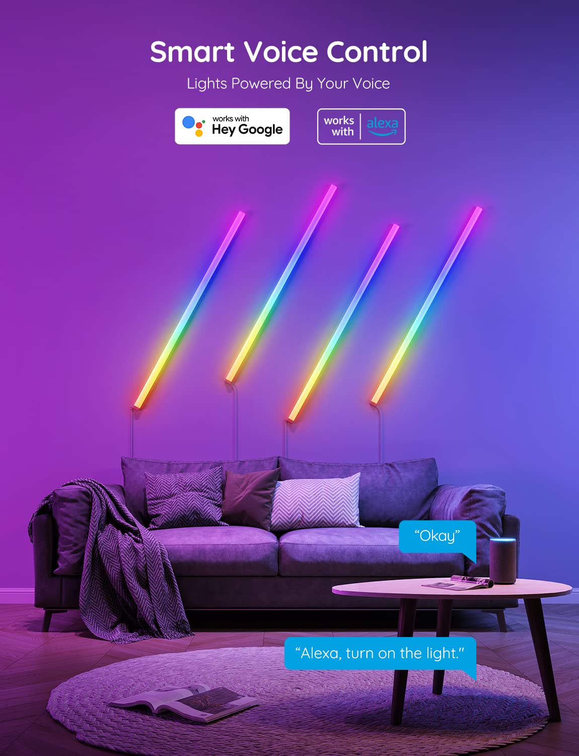 Govee Glide Wall Lights, RGBIC LED Light, Smart Gaming Light Compatible with SmartThings, RGB Lights Bar, LED Wall Lights for Bedroom, 2 Panels Set (3 Sections/Panel), Not Flexible - Flex Gamingproduct_type