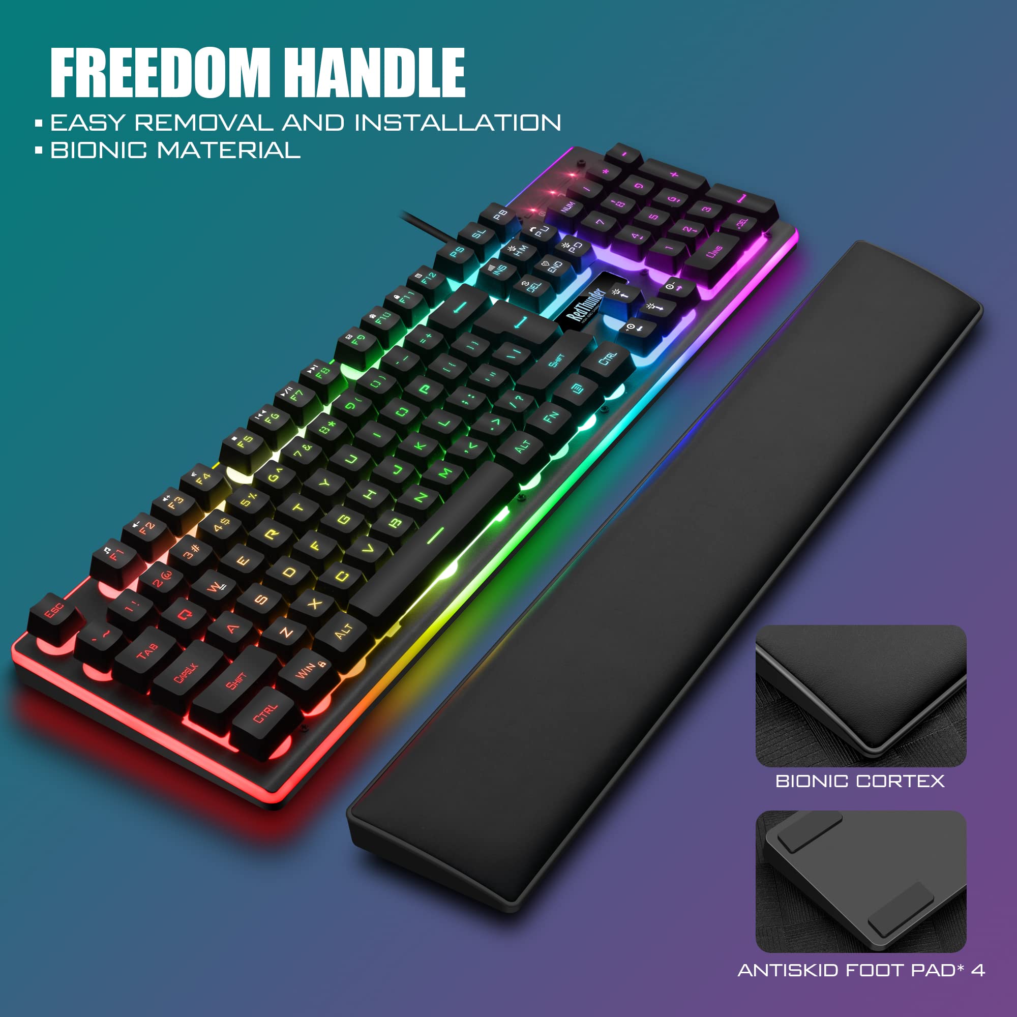 RedThunder K10 Wired Gaming Keyboard and Mouse and Wrist Rest Combo, RGB Backlit, Mechanical Feel Anti-ghosting Keyboard + 7D 7200 DPI Mice+Soft Leather Wrist Rest 3 in 1 PC Gamer Accessories(Black) - Flex Gamingproduct_type
