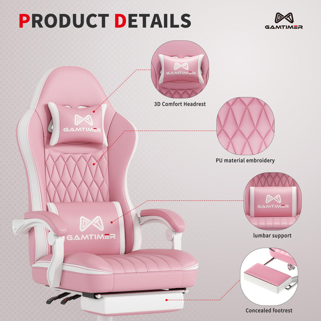 Gamtimer Gaming Chair with Footrest, Ergonomic Computer Chair, PU Breathable Material with Headrest and Lumbar Support, Suitable for Silla Gamer and Adults（Grey） - Flex Gamingproduct_type