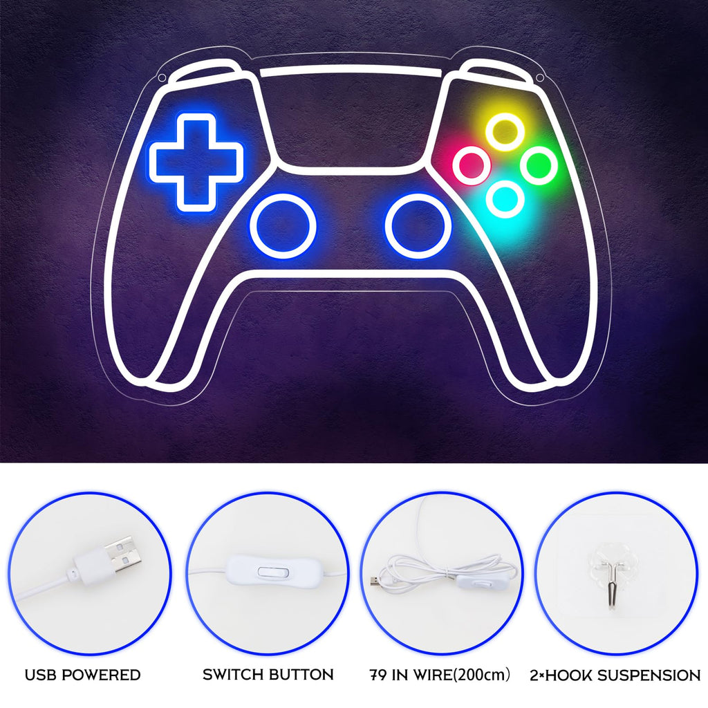 Gamer Neon Sign, Gamepad Shaped LED Neon Sign for Gamer Room Decor, Gaming Neon Sign for Boys Room Decor, Neon Gaming Sign for Gaming Wall Decor, USB Powered Gamer Gifts for Teens, Boys, Kids - Flex Gamingproduct_type