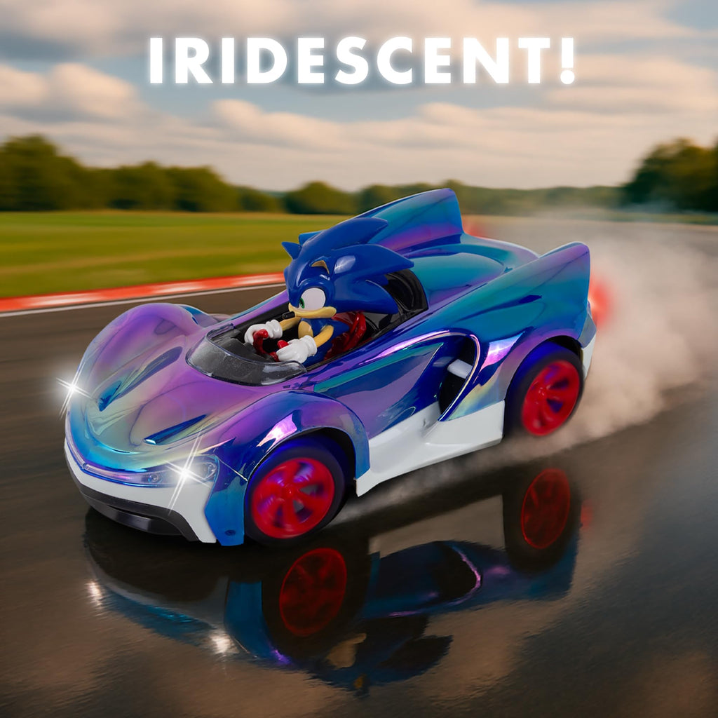 NKOK Sonic RC Car Glow Racer – Light-Up Remote Control Car, 1/28 Scale | Official Sonic the Hedgehog RC Toy with Easy Controls, Indoor & Outdoor Racing Fun, Collectible Design & Kids Gift, Ages 6+