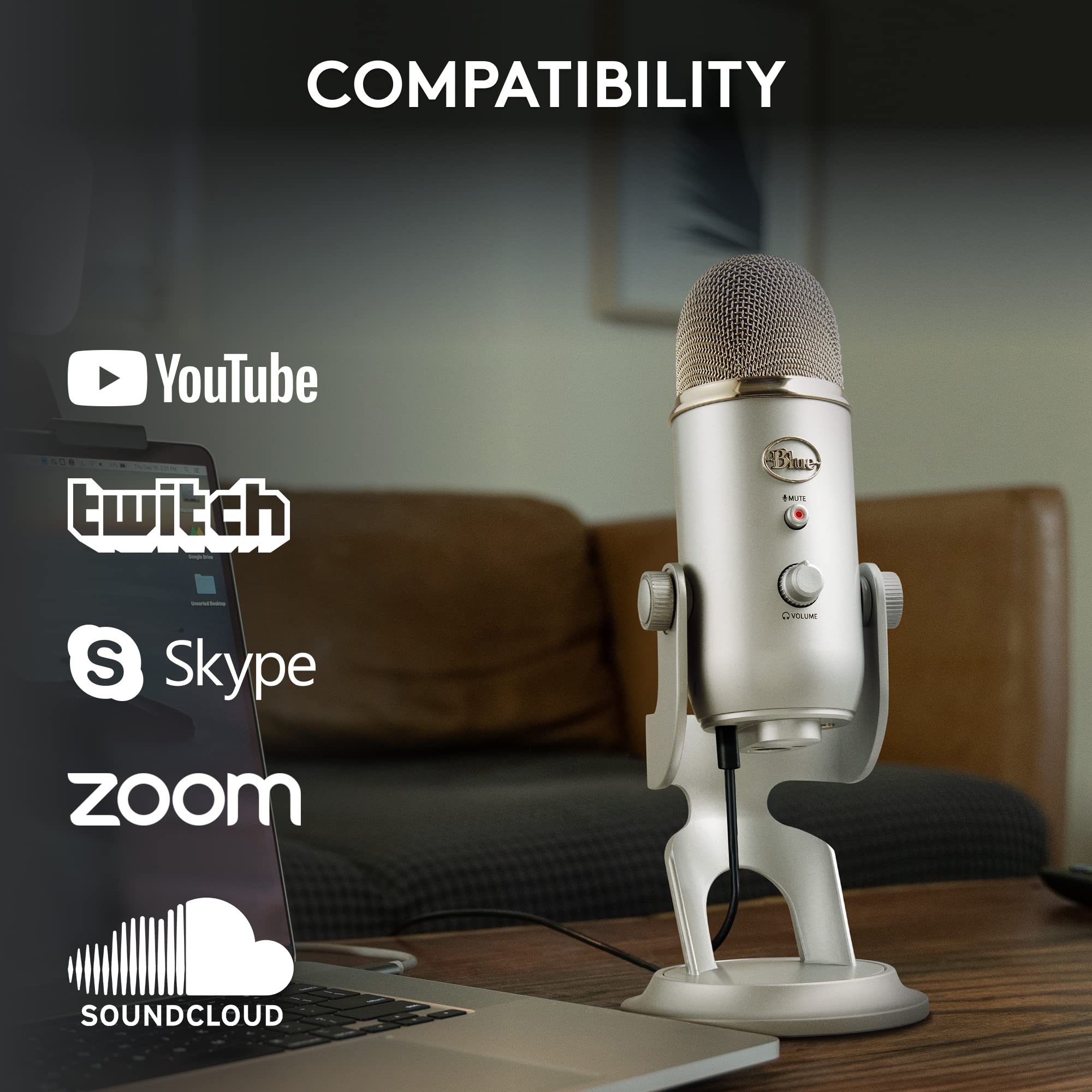 Logitech Creators Blue Yeti USB Microphone for PC, Mac, Gaming, Recording, Streaming, Podcasting, Studio and Computer Condenser Mic with Blue VO!CE effects, 4 Pickup Patterns, Plug and Play - Blackout | VO!CE effects, 4 pickup patterns, plug-and-play oper