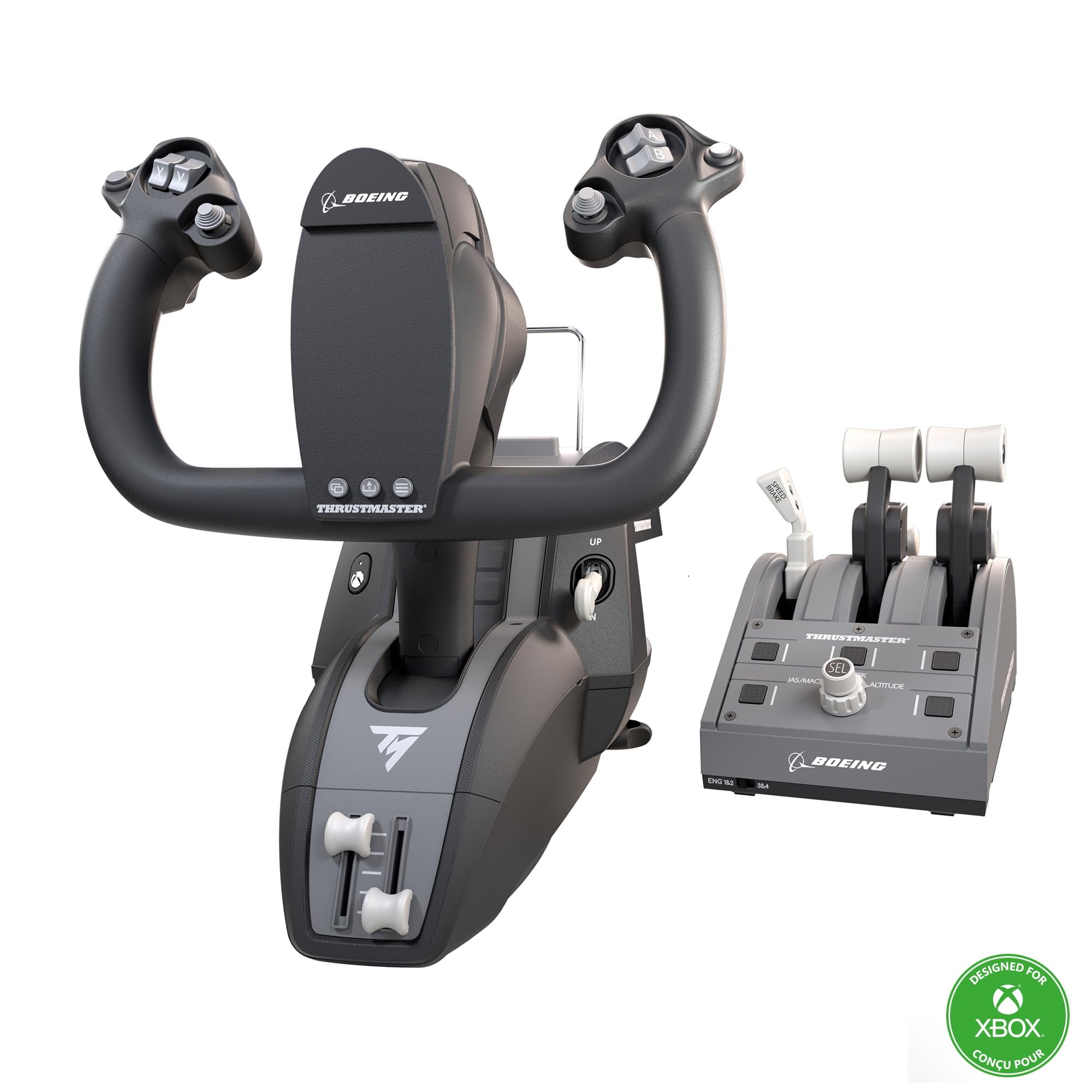 Thrustmaster TCA Yoke Boeing Edition Flight Sim Controller - XBOX & PC | 787 Dreamliner 1:1 replica, pendular motion, 8.3-in travel, all-metal build, 18 action buttons, adjustable spring tension - Flex Gamingproduct_type