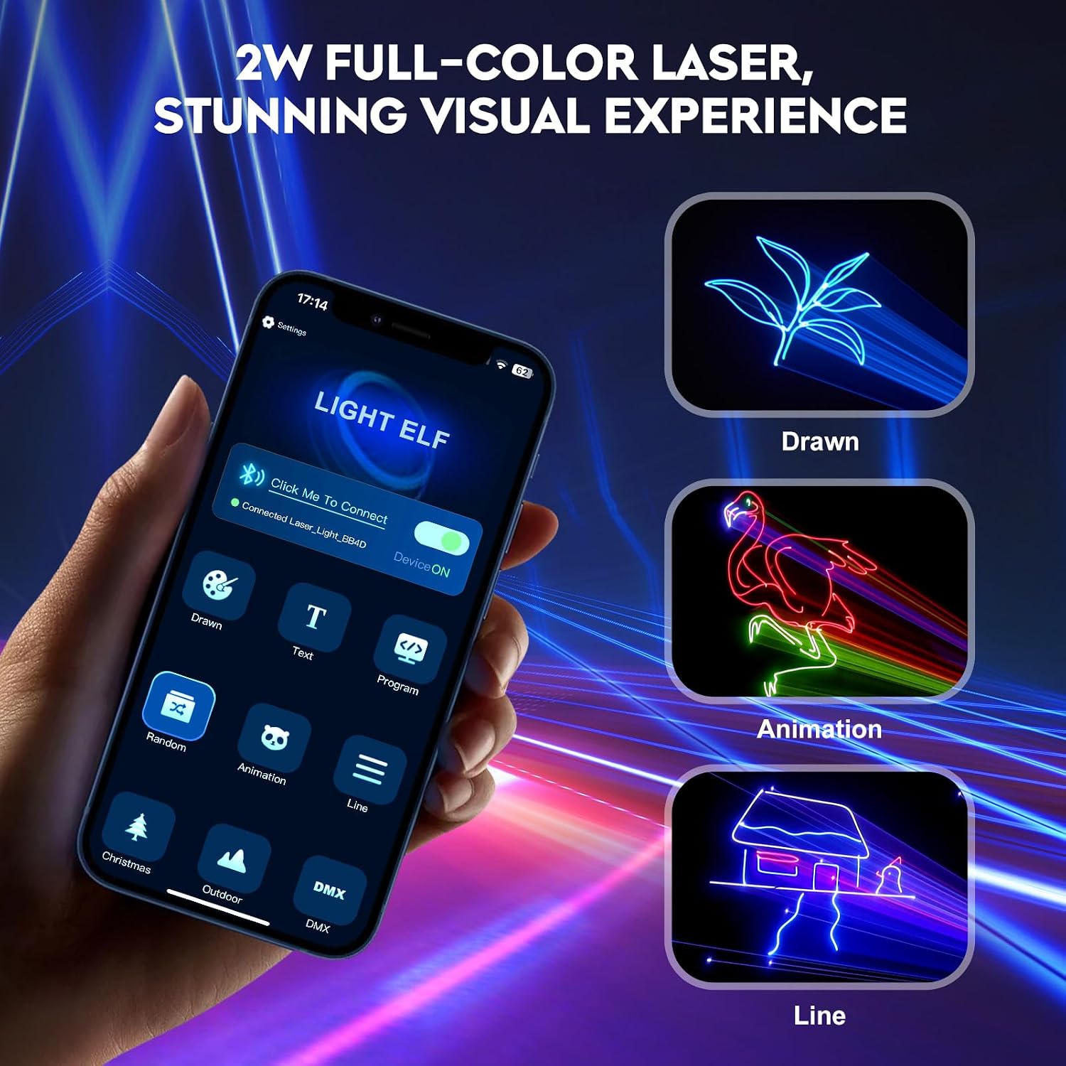 DJ Laser Light for Party,3D Animation Laser Machine,Multiple Control Functions,Support Manual Graffiti, Text Playback, and Personalized Programming,Suitable for DJ Parties, KTV Bars and Events