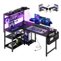 Apicizon L Shaped Desk Gaming Desk with LED Light & Power Outlet, 47 Inch Reversible Computer Desk with Pegboard & Shelf & Storage Bag for Home Office, Black - Flex Gamingproduct_type