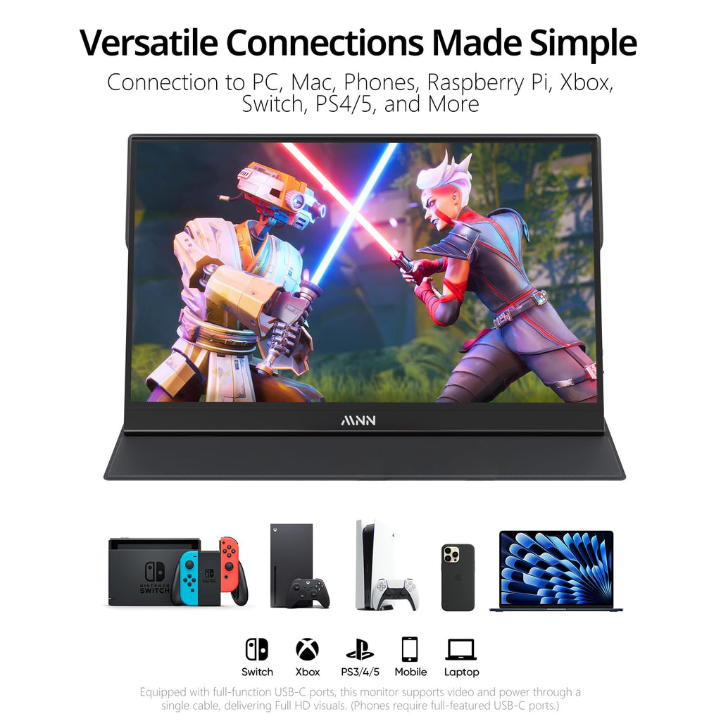 MNN Portable Monitor 15.6inch FHD 1080P 60Hz USB C HDMI Gaming Ultra-Slim IPS Display w/Smart Cover & Speakers,HDR Plug&Play, External Monitor for Laptop PC Phone Mac (15.6'' 1080P) - Flex Gamingproduct_type