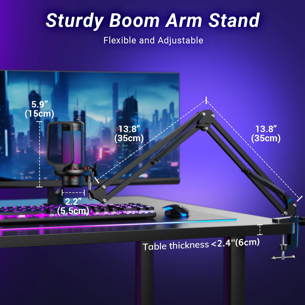 TONOR Gaming Microphone Set with Boom Arm, Vocal Condenser Microphone for PC with Stand, USB Mic with controllable RGB Light, One Tap Mute, Volume Control, for Discord, Twitch Streaming, TC310+ - Flex Gamingproduct_type
