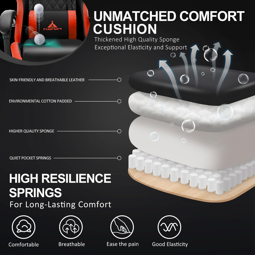 White Gaming Chair,Ergonomic Massage Office Desk Chair with Footrest | Pocket Spring Cushion,Reclining,Thick High Back,Headrest and Lumbar Support,Adjustable Leather Computer Chair Gamer Chair - Flex Gamingproduct_type