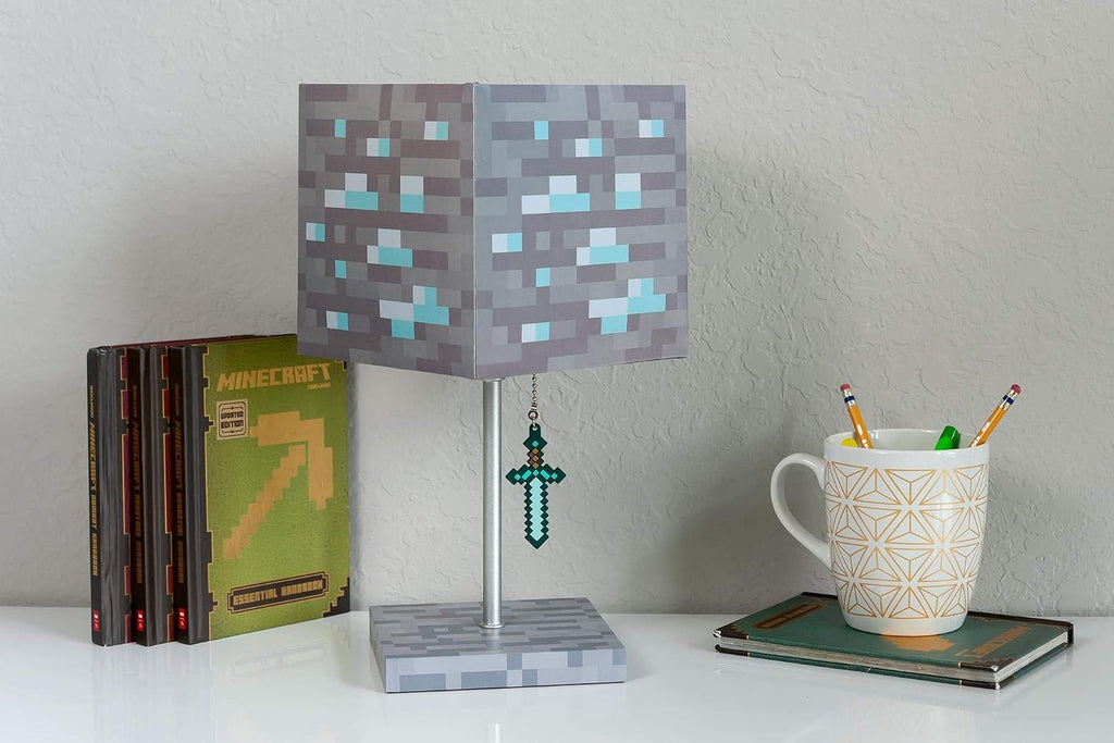 Minecraft Diamond Ore Block LED Desk Lamp with Diamond Sword Puller