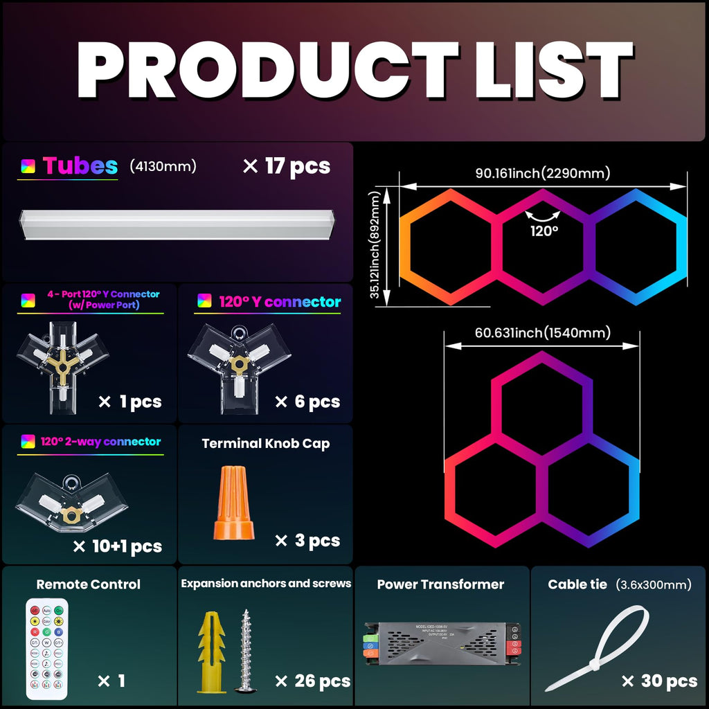CyanCliff RGB Hexagon LED Panel Lights – 3 Sizes & 4 Colors