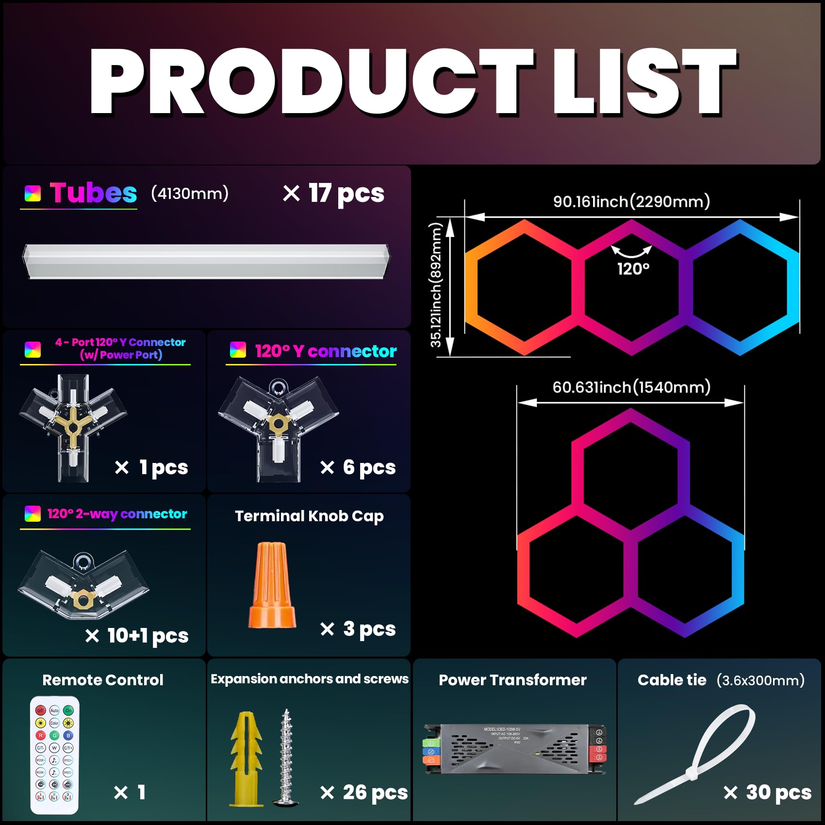 CyanCliff RGB Hexagon LED Panel Lights – 3 Sizes & 4 Colors