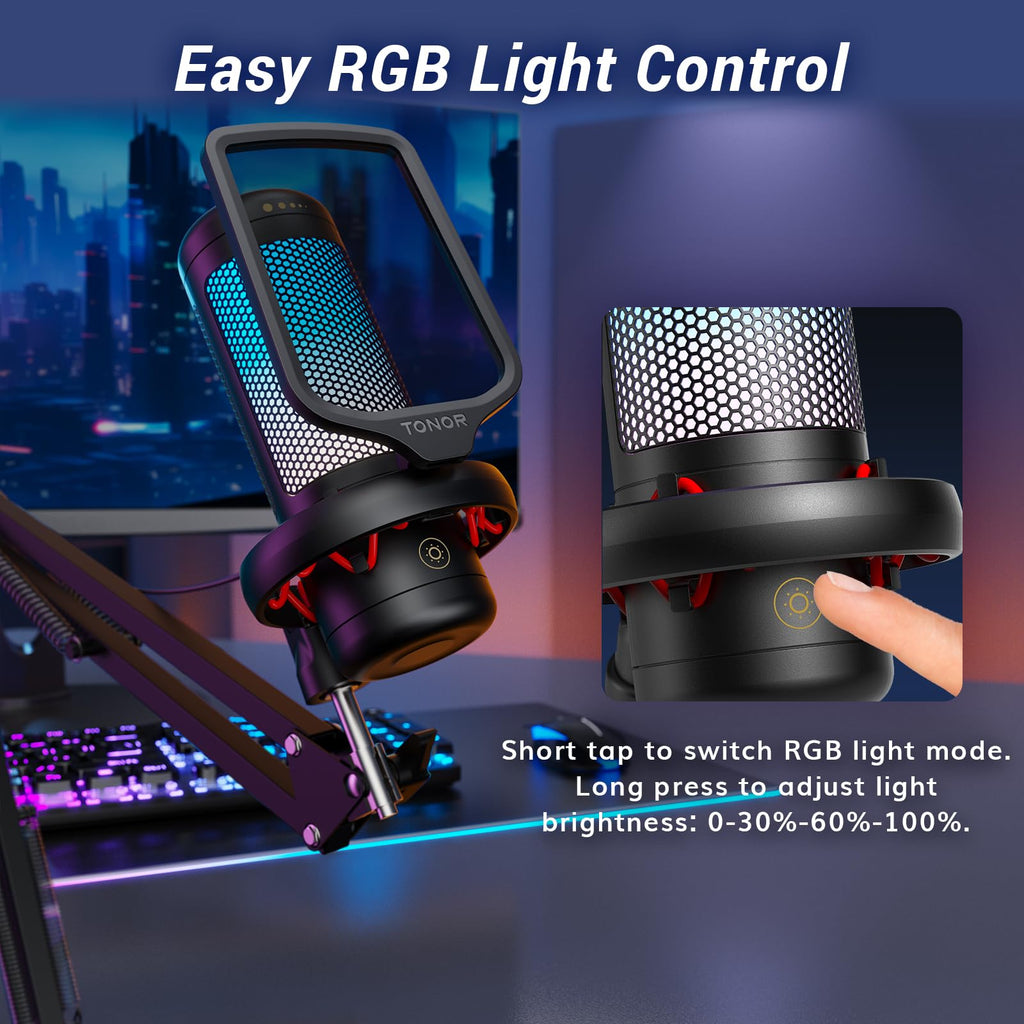 TONOR Gaming Microphone Set with Boom Arm, Vocal Condenser Microphone for PC with Stand, USB Mic with controllable RGB Light, One Tap Mute, Volume Control, for Discord, Twitch Streaming, TC310+ - Flex Gamingproduct_type