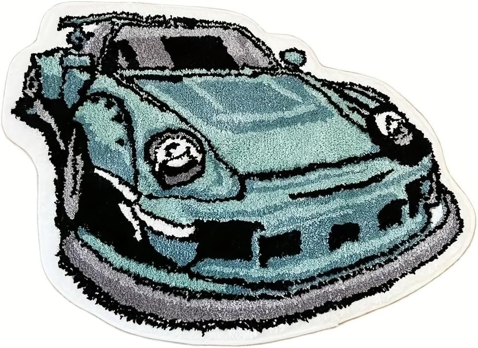 LAKEA Enthusiast Green Sports Car Shaped Flocking Rug Irregular Geometric Carpet Bed Side Anti Slip Floor Pad Doormat Aesthetic Home (31.5 X24 Inch) - Flex Gamingproduct_type