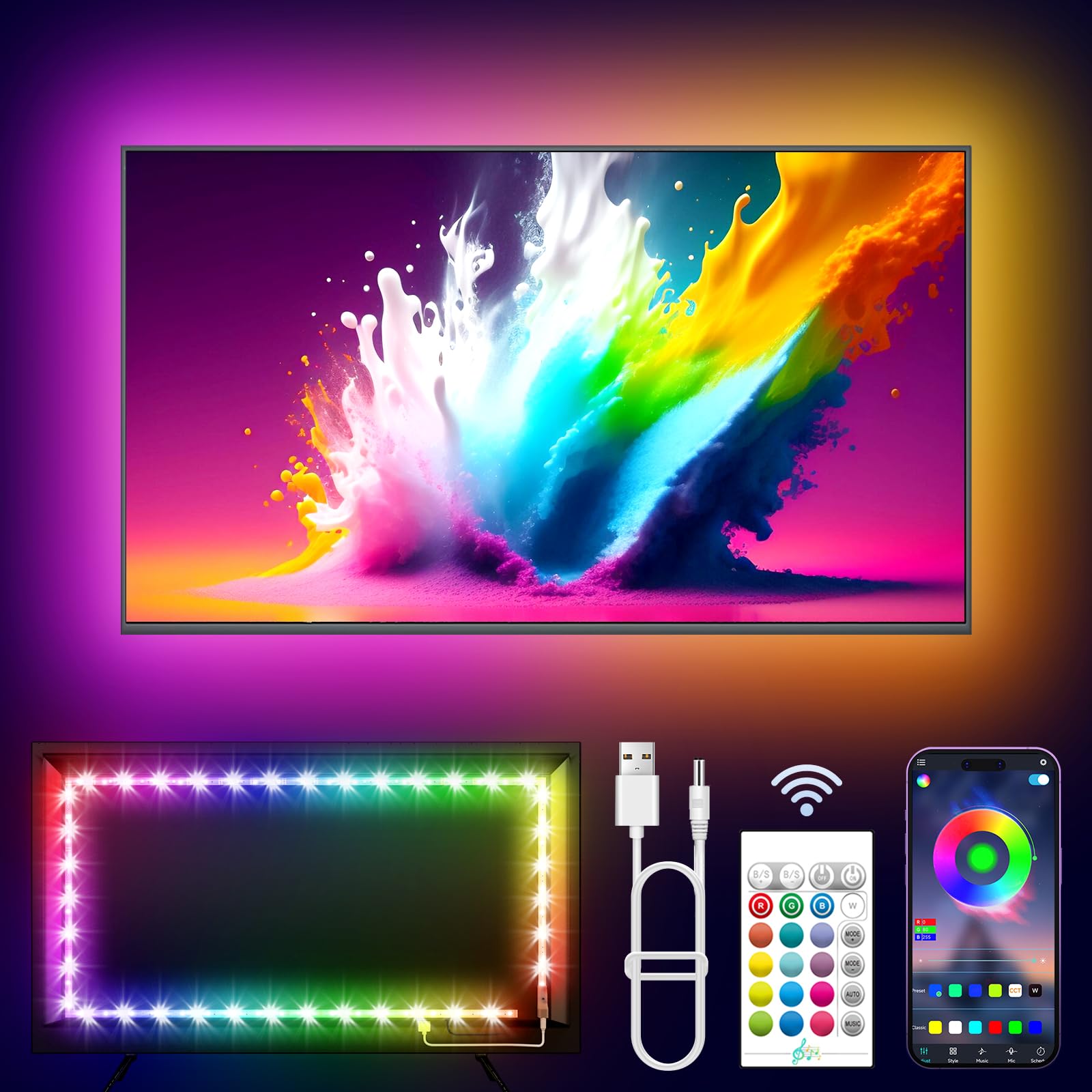KANTUTOE LED Lights for TV, 19.68ft LED Backlights for 65-80in TV, RGB TV Backlight with Music Sync Bluetooth APP and Remote Control TV Lights Strip USB Powered LED Lights for Bedroom, Gaming - Flex Gamingproduct_type