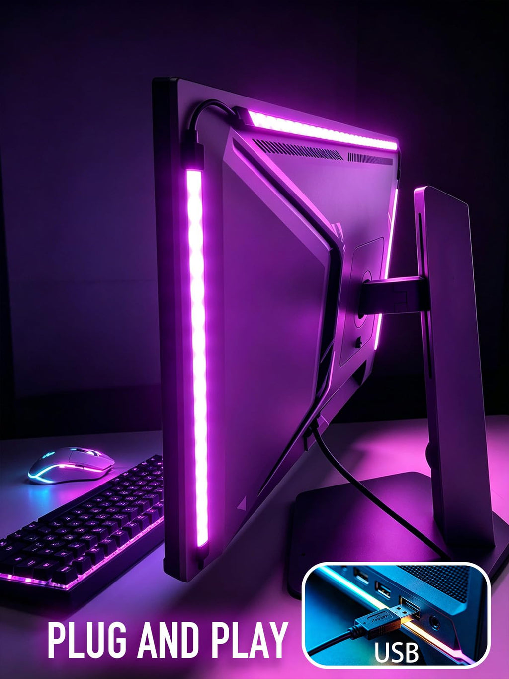 RGB LED Backlights for Monitor, Smart App Control Multiple Modes, Music Sync, USB Port (for 24in Monitor, Standard) - Flex Gamingproduct_type