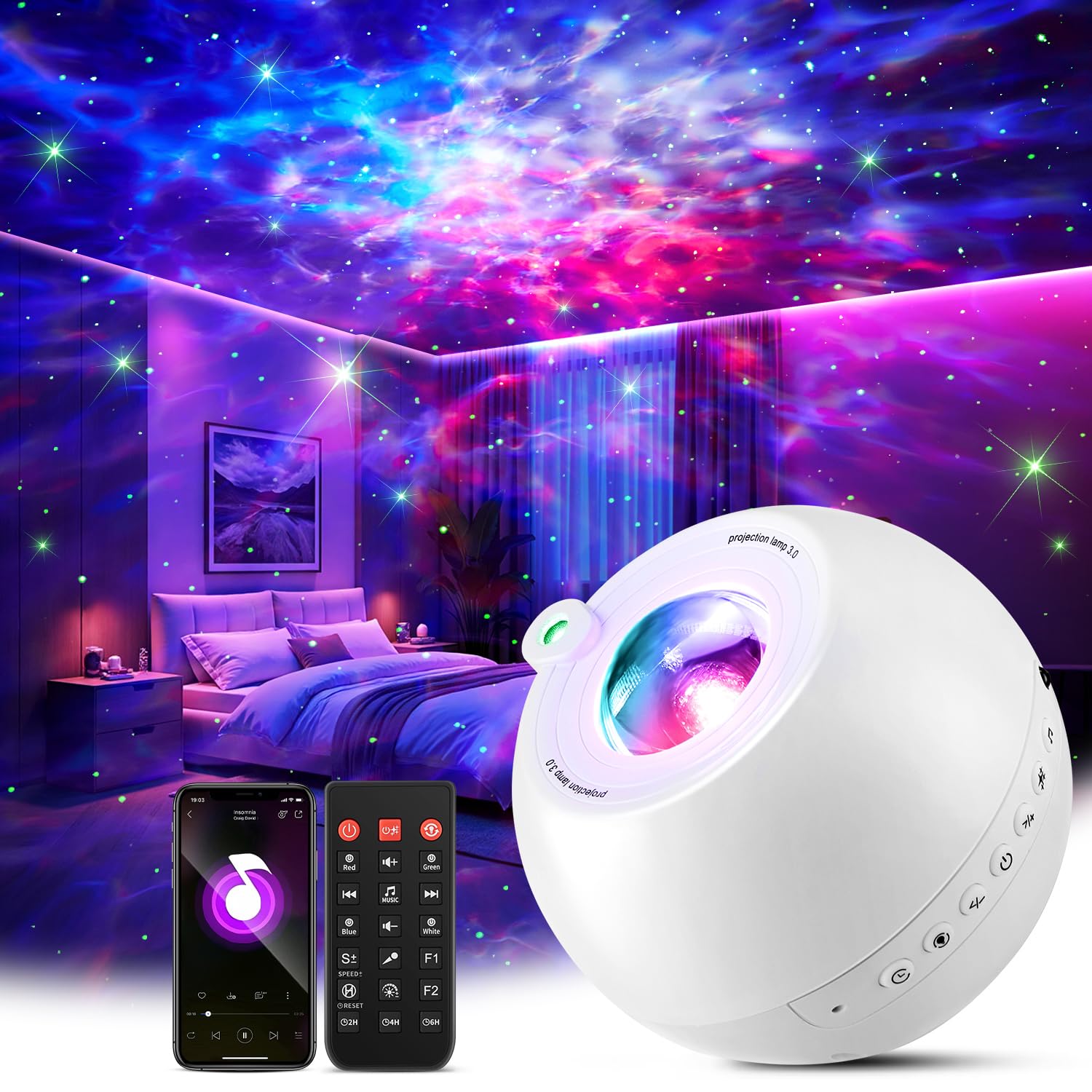 One Fire 360 Game Lights Galaxy Projector Gaming Accessories Gaming Room Decor Green Star Bluetooth Speaker+15 White Noise Man Cave Accessories Cool Gifts for Men Birthday Gift Cool Stuff for Teen Boy - Flex Gamingproduct_type
