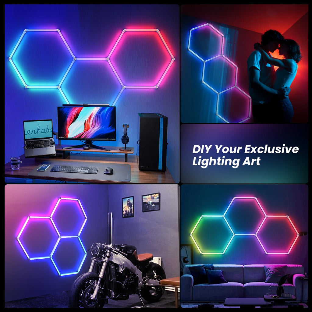 CyanCliff RGB Hexagon LED Panel Lights – 3 Sizes & 4 Colors