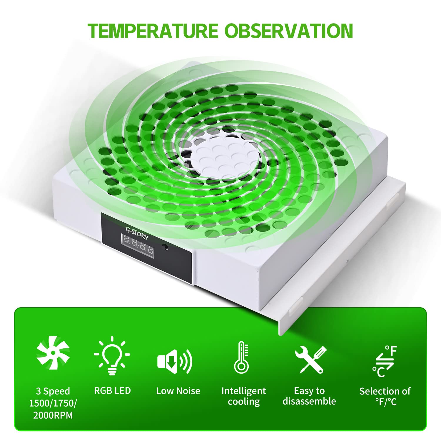 G-STORY Cooling Fan for Xbox Series S with Automatic Fan Speed Adjustable by Temperature, LED Display, High Performance Cooling, Low Noise, 3 Speed 1500/1750/2000RPM (140MM) with RGB LED (White) - Flex Gamingproduct_type