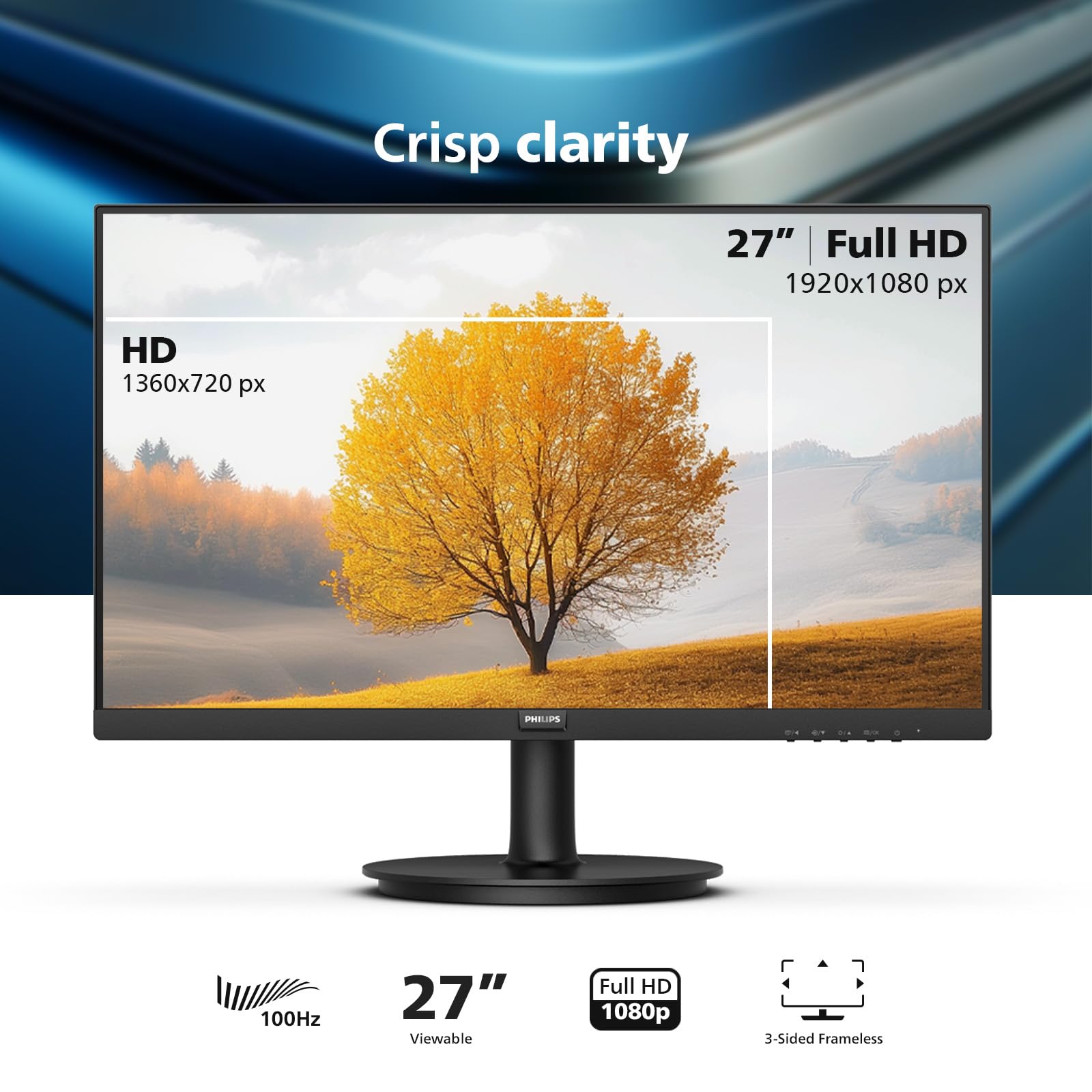 Philips 24 inch 100Hz Computer Monitor, Frameless Full HD (1920 x 1080), VESA, HDMI x1, VGA Port x1, Eye Care, 4 Year Advance Replacement Warranty, 241V8LB - Flex Gamingproduct_type