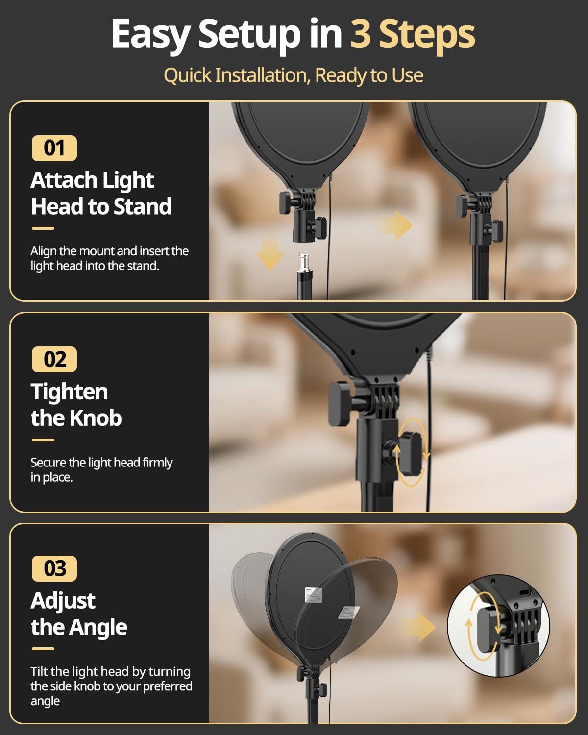 UBeesize 10" Desk Ring Light with Stand, Multi-Angle Adjustable Arm with C-Clamp for Home Office, Streaming Light with Inline Control for Video Conference, Podcast, Gaming, Recording, Live Streams - Flex Gamingproduct_type