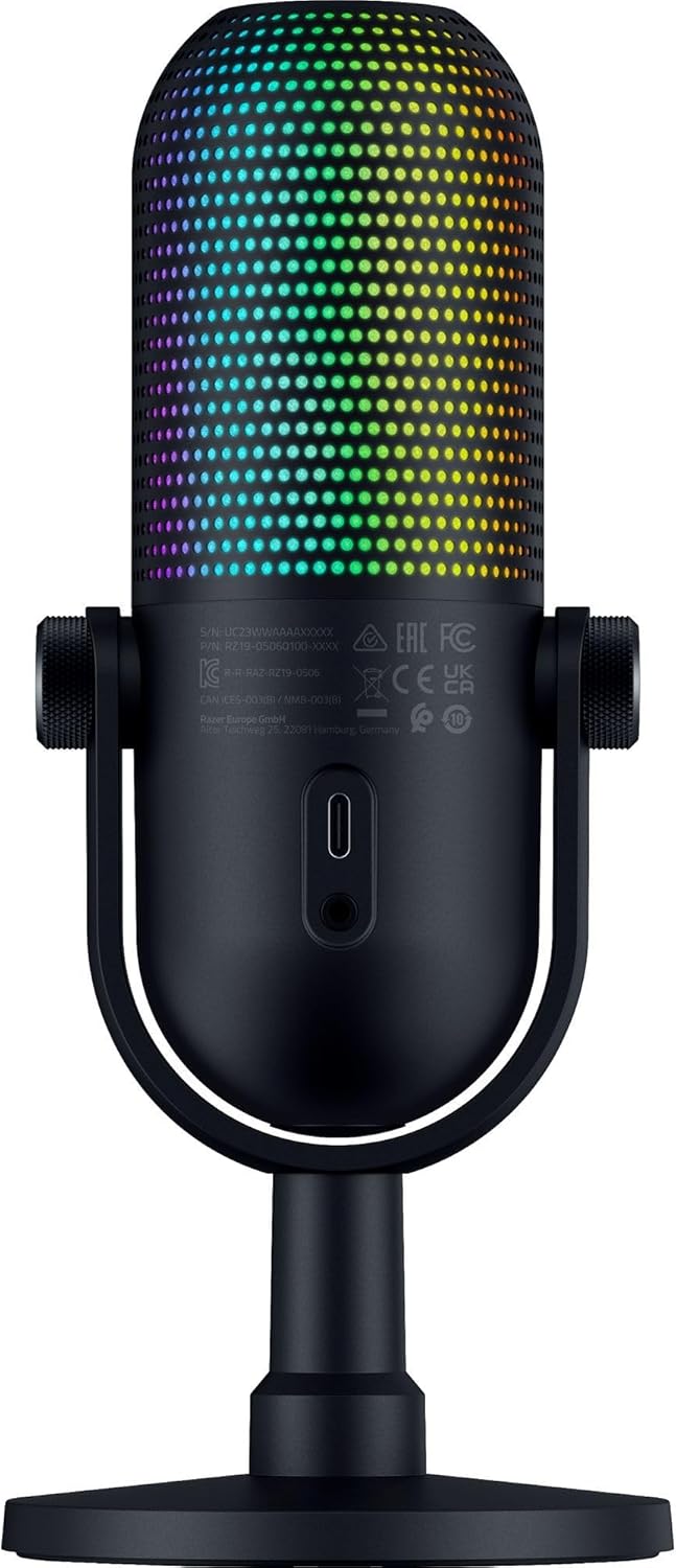 Razer Seiren V3 Chroma RGB, Stream & Game Reactive, USB Microphone, Black | Tap-to-Mute Sensor, Condenser Mic, Digital Gain Limiter & Shock Absorber, Works with OBS, Discord, Zoom, Teams