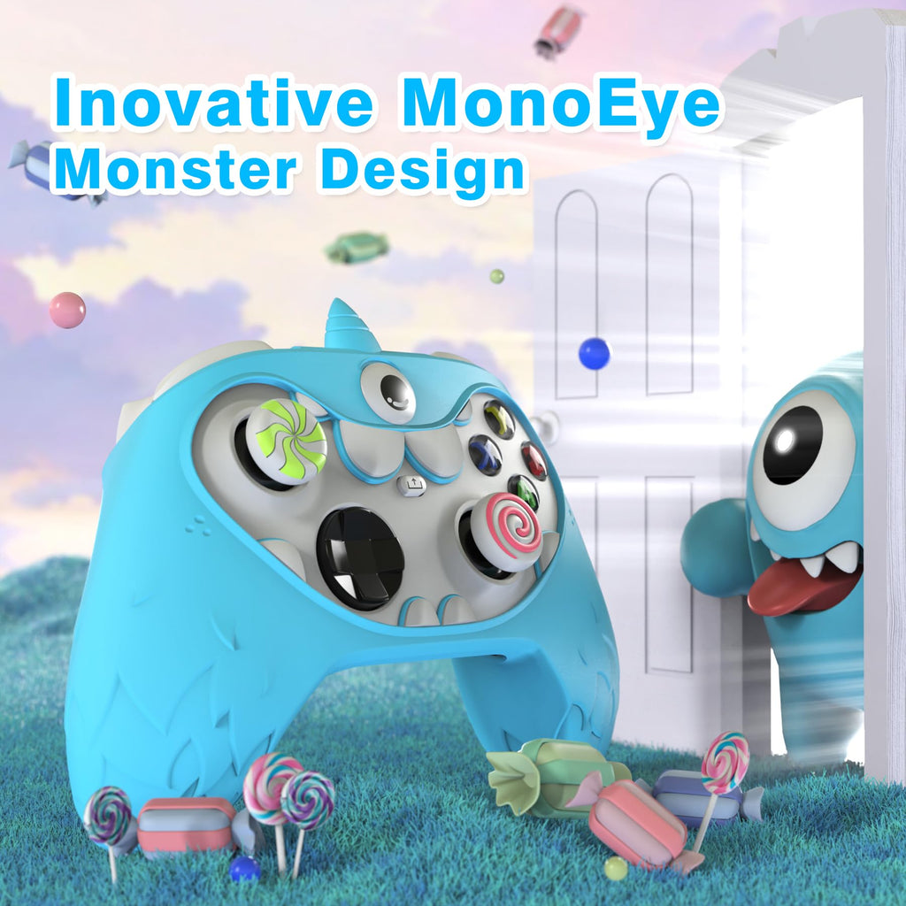 PlayVital MonoEye Monster Controller Skin for Xbox Series X/S - Cute Anti-Slip Silicone Cover Case with 4 Candy Thumb Grip Caps & Stickers, Full Protection Set, Green - Flex Gamingproduct_type