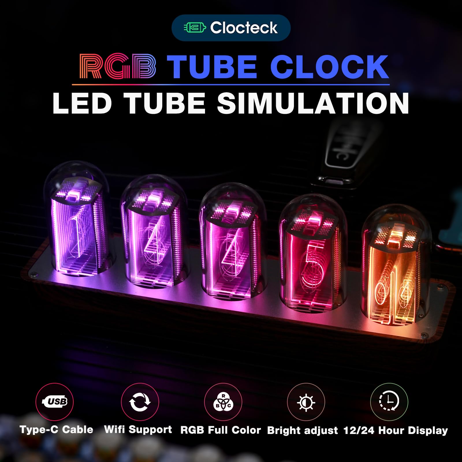 ClocTeck Nixie Tube Clock – Brown, Walnut & 6 Tubes