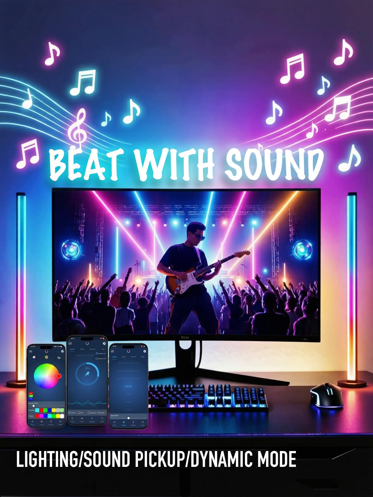 RGB LED Backlights for Monitor, Smart App Control Multiple Modes, Music Sync, USB Port (for 24in Monitor, Standard) - Flex Gamingproduct_type