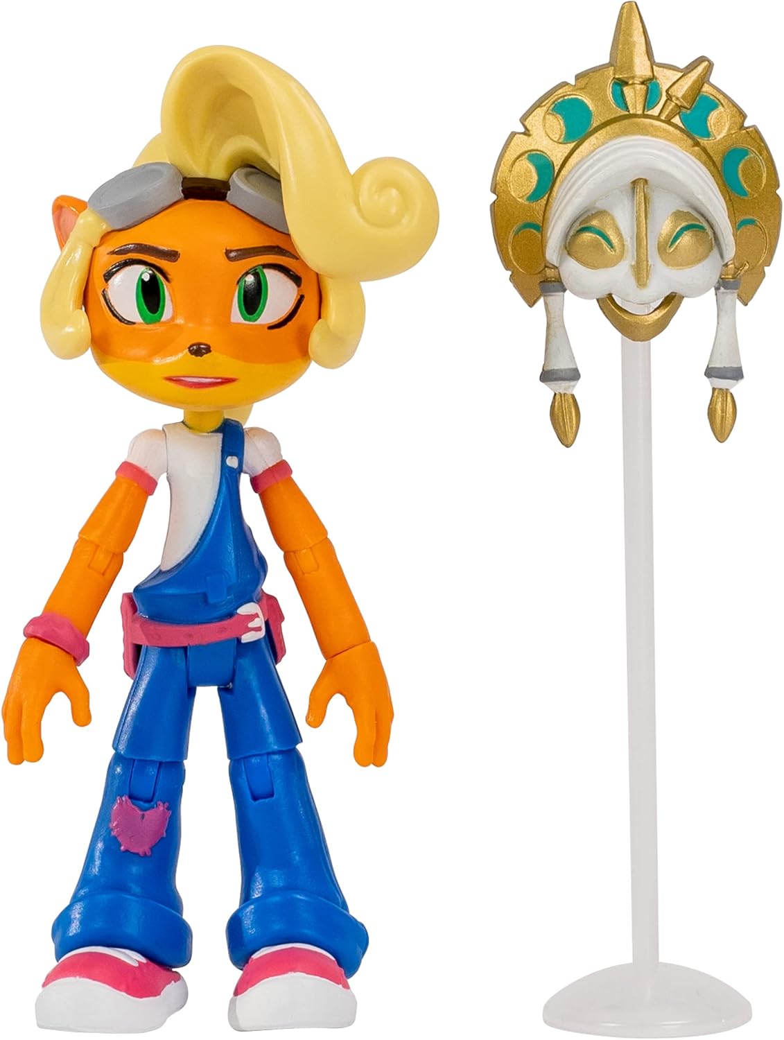 BANDAI Crash Bandicoot Action Figures Coco Bandicoot with Mask | 11cm Coco Bandicoot Toy with Mask and Stand Accessories | Collectable Figures As Merchandise and Video Game Gifts,Blue,White