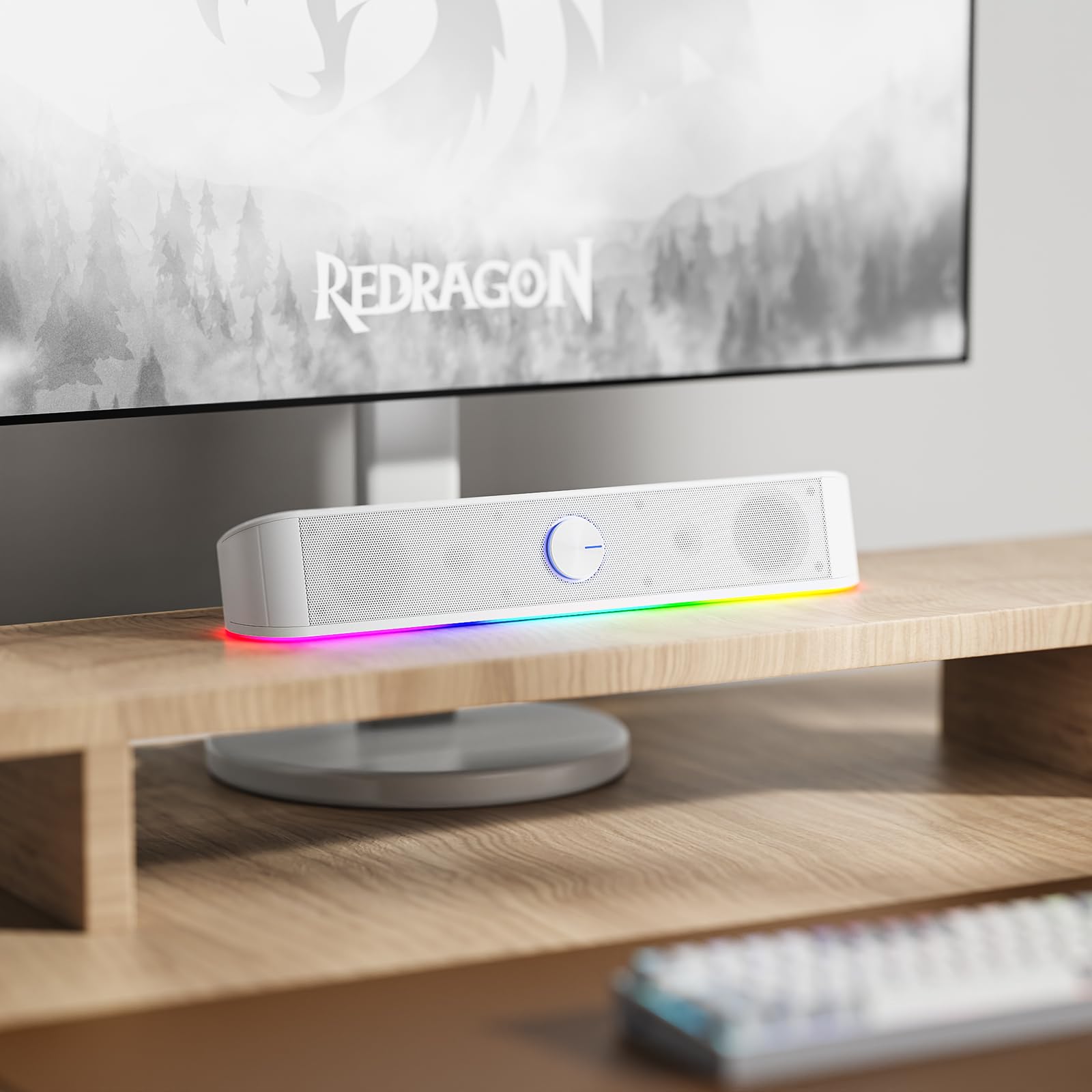 Redragon GS560 RGB Desktop Soundbar, 2.0 Channel Computer Speaker with Dynamic Lighting Bar Audio-Light Sync/Display, Touch-Control Backlit with Volume Knob, USB Powered w/ 3.5mm Cable, Black - Flex Gamingproduct_type