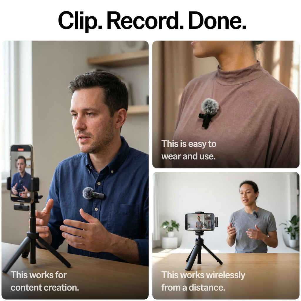 Mini Mic Pro (Latest Model – #1 Microphone for iPhone & Android, Wireless Mini Microphone, Clear Voice, Noise Cancelling, Lavalier Mic for TikTok, YouTube & Interviews