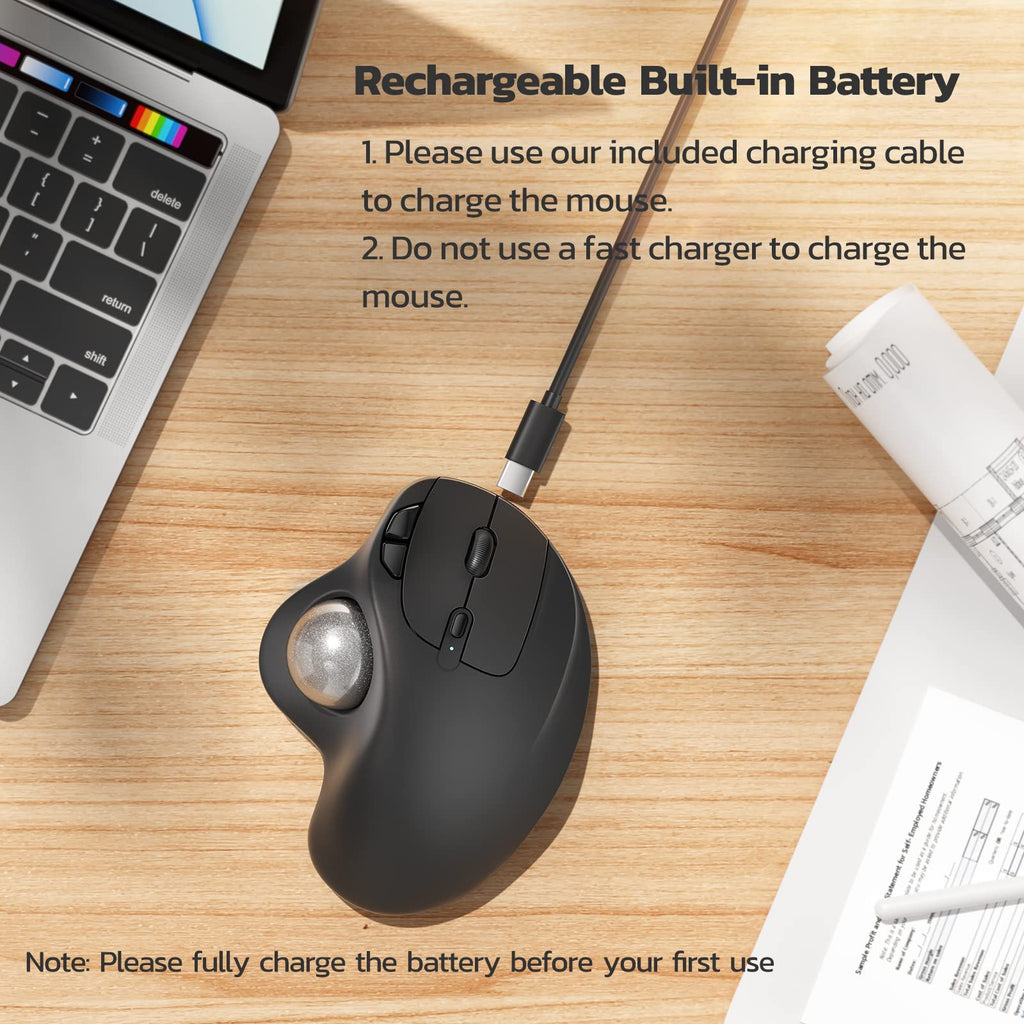 Nulea M501 Wireless Trackball Mouse, Rechargeable Ergonomic, Easy Thumb Control, Precise & Smooth Tracking, 3 Device Connection (Bluetooth or USB Receiver), Compatible for PC, Laptop, Mac, Windows. - Flex Gamingproduct_type