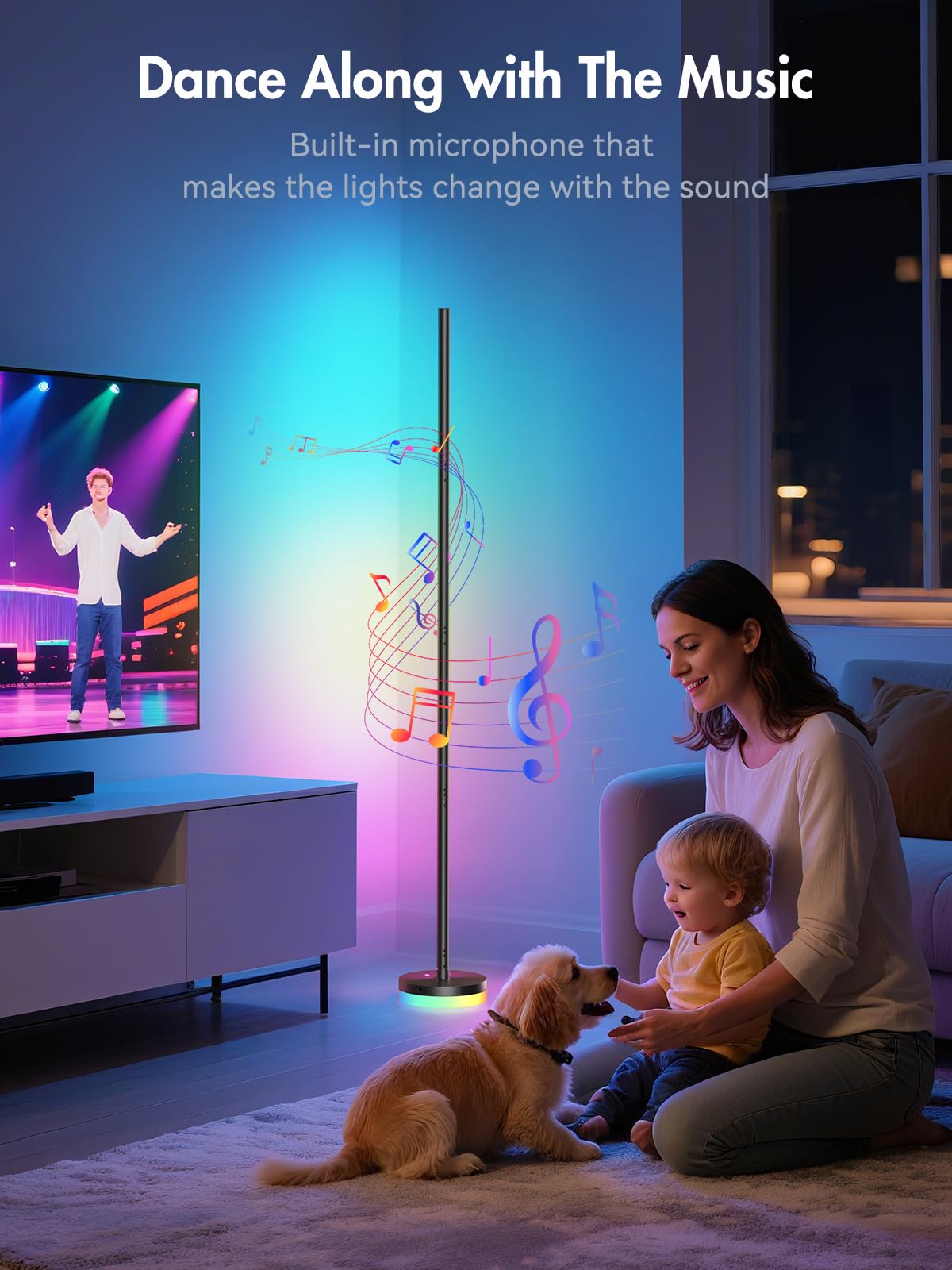 OIYN Corner Floor Lamp, RGBICW LED Corner Lamp with 1300lm Smart Modern Floor Lamp,App & Remote Control,Music Sync,Color Changing Standing Lamp for Bedroom Living Room and Gaming Rooms - Flex Gamingproduct_type