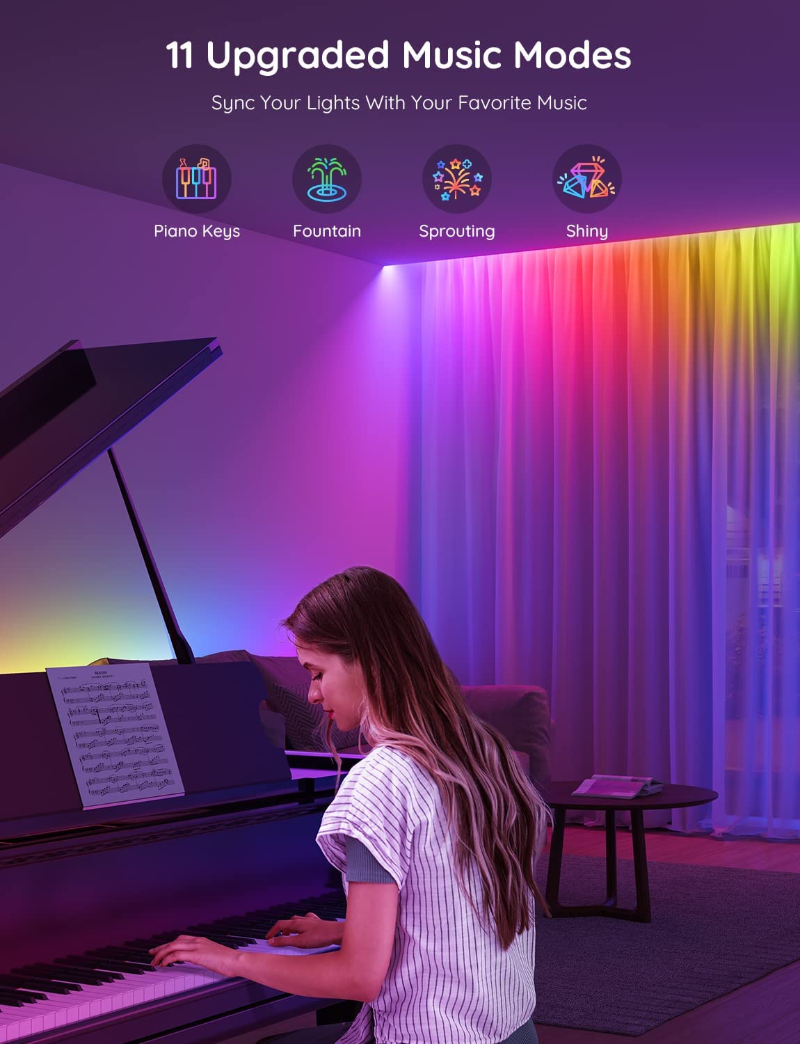 Govee Tira de luces LED RGBIC, luces LED inteligentes para recámara, luces LED Bluetooth con control de aplicación, múltiples colores en una línea, luces LED que cambian de color, sincronización de - Flex Gamingproduct_type