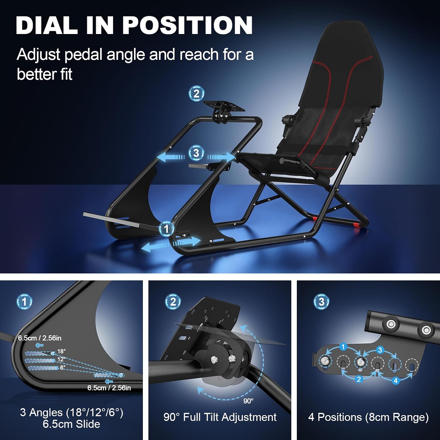 DIWANGUS Racing Simulator Cockpit - Multi Angle Adjustable Pedal & Wheel Panel Breathable Mesh Foam Seat for Sim Racing Cockpit Compatible with Logitech, Thrustmaster, Fanatec, Moza- Ergonomic GT - Flex Gamingproduct_type
