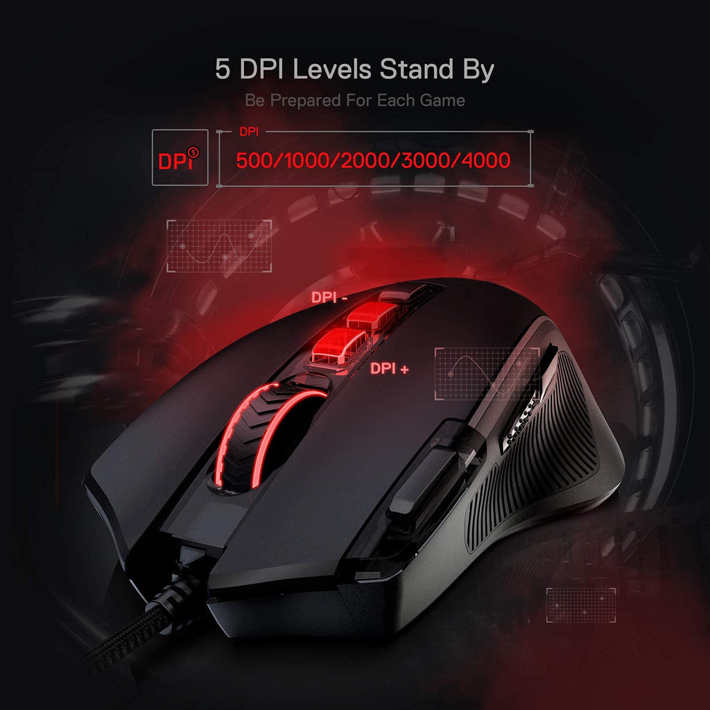 Redragon M612 Predator RGB Gaming Mouse, 8000 DPI Wired Optical Mouse with 11 Programmable Buttons & 5 Backlit Modes, Software Supports DIY Keybinds Rapid Fire Button - Flex Gamingproduct_type