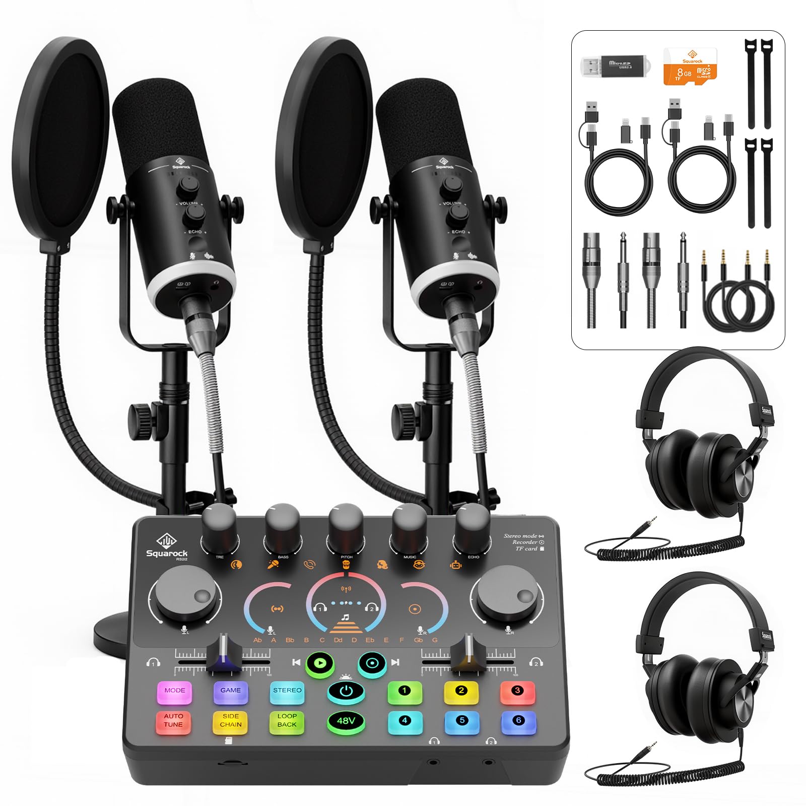 Podcast Equipment Bundle for 2, Dynamic XLR/USB Gaming Microphone & Streaming Audio Mixer with RGB Lights, Perfect for Podcast, Recording, Video Vocal, PC - Flex Gamingproduct_type