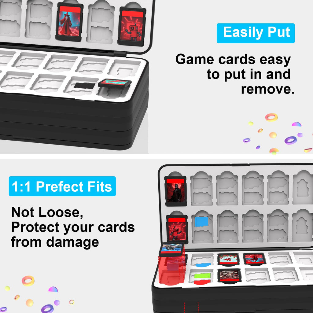 QuoLumPIA 96 Game Case - for Nintendo Switch 2/OLED/Lite Cartridge storage with 96 Game Card Slots & 160 Micro SD Card Slots, Black, Hard Shell, Silicone Lining, Magnetic snap, Travel, Gift, Party - Flex Gamingproduct_type