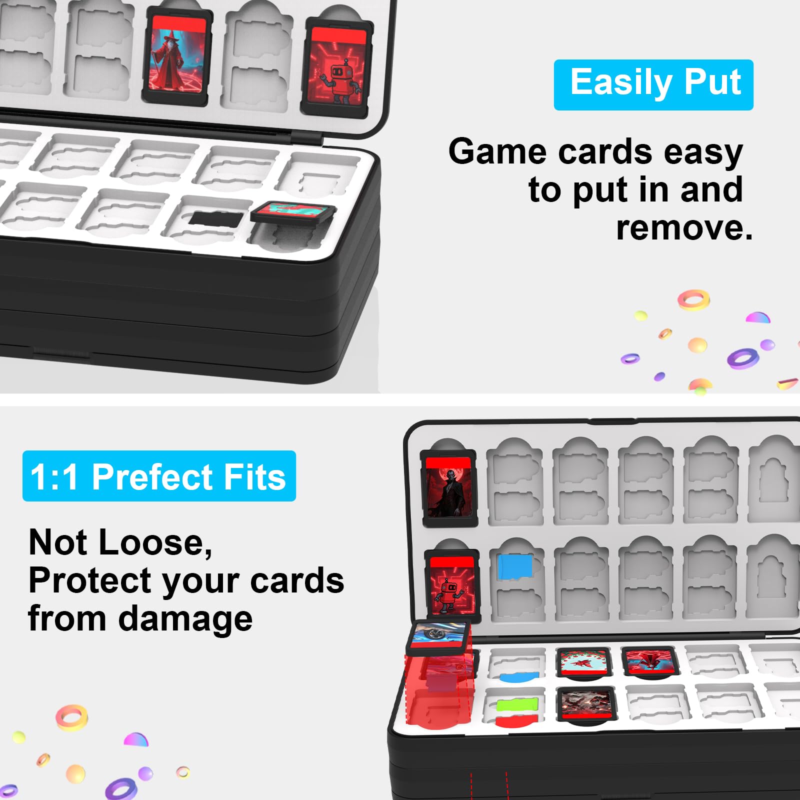 QuoLumPIA 96 Game Case - for Nintendo Switch 2/OLED/Lite Cartridge storage with 96 Game Card Slots & 160 Micro SD Card Slots, Black, Hard Shell, Silicone Lining, Magnetic snap, Travel, Gift, Party - Flex Gamingproduct_type