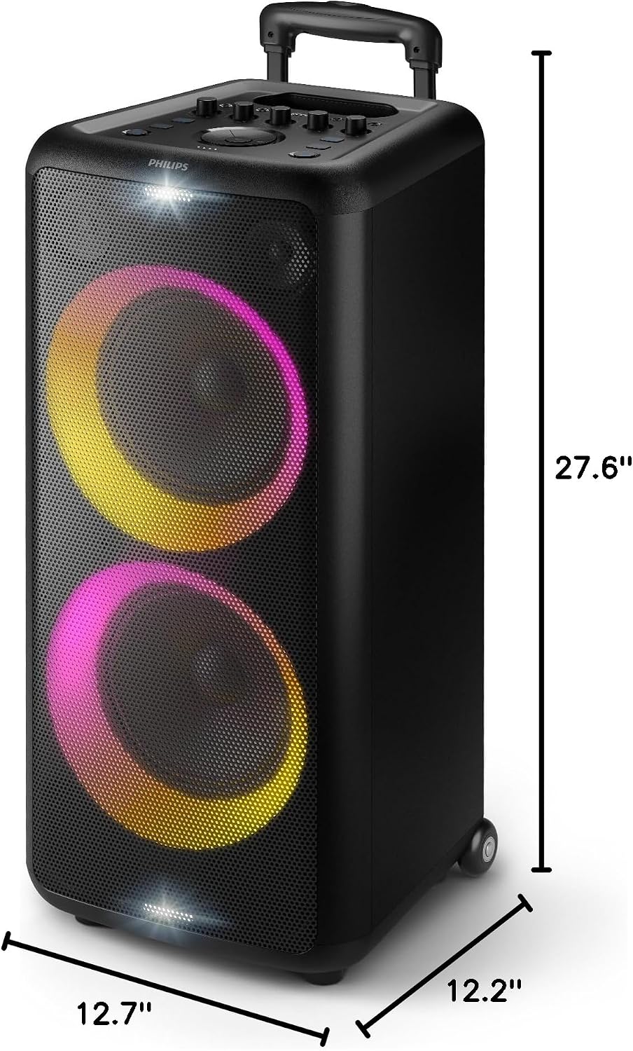 Philips X5206 Bluetooth Party Speaker - 14 Hours Play Time, Deep Bass, Party Lights, Karaoke Effects, Mic & Guitar Input, 80W Max Power, Black