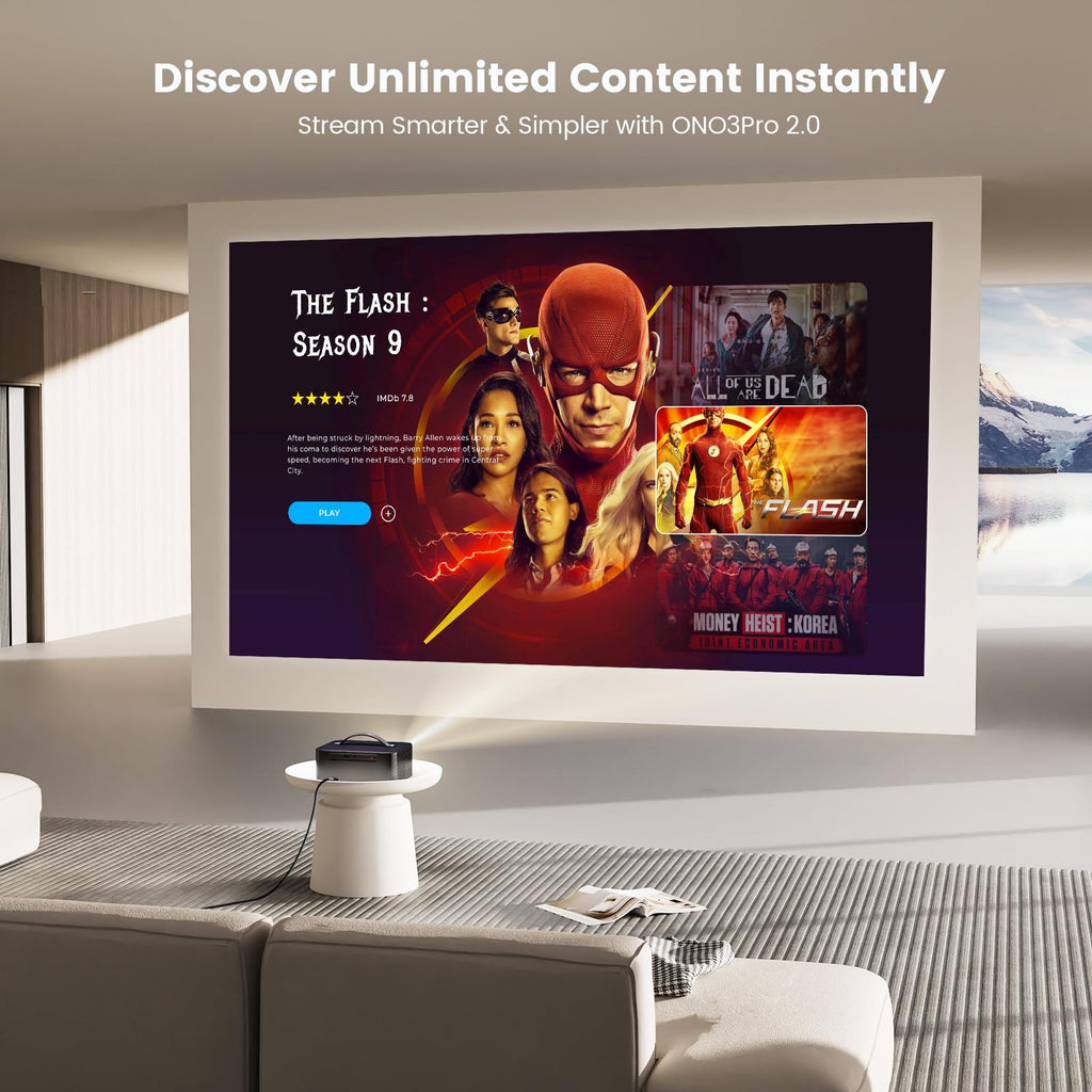Outdoor-Projector-4K with WiFi and Bluetooth: [3000 Brightness/50W DoIby/Built-in APPs] Portable-Projector Smart OS 2.0&AI Auto Focus, ONOAYO Movie Proyector Compatible with Netflix/YouTube/PrimeVideo - Flex Gamingproduct_type