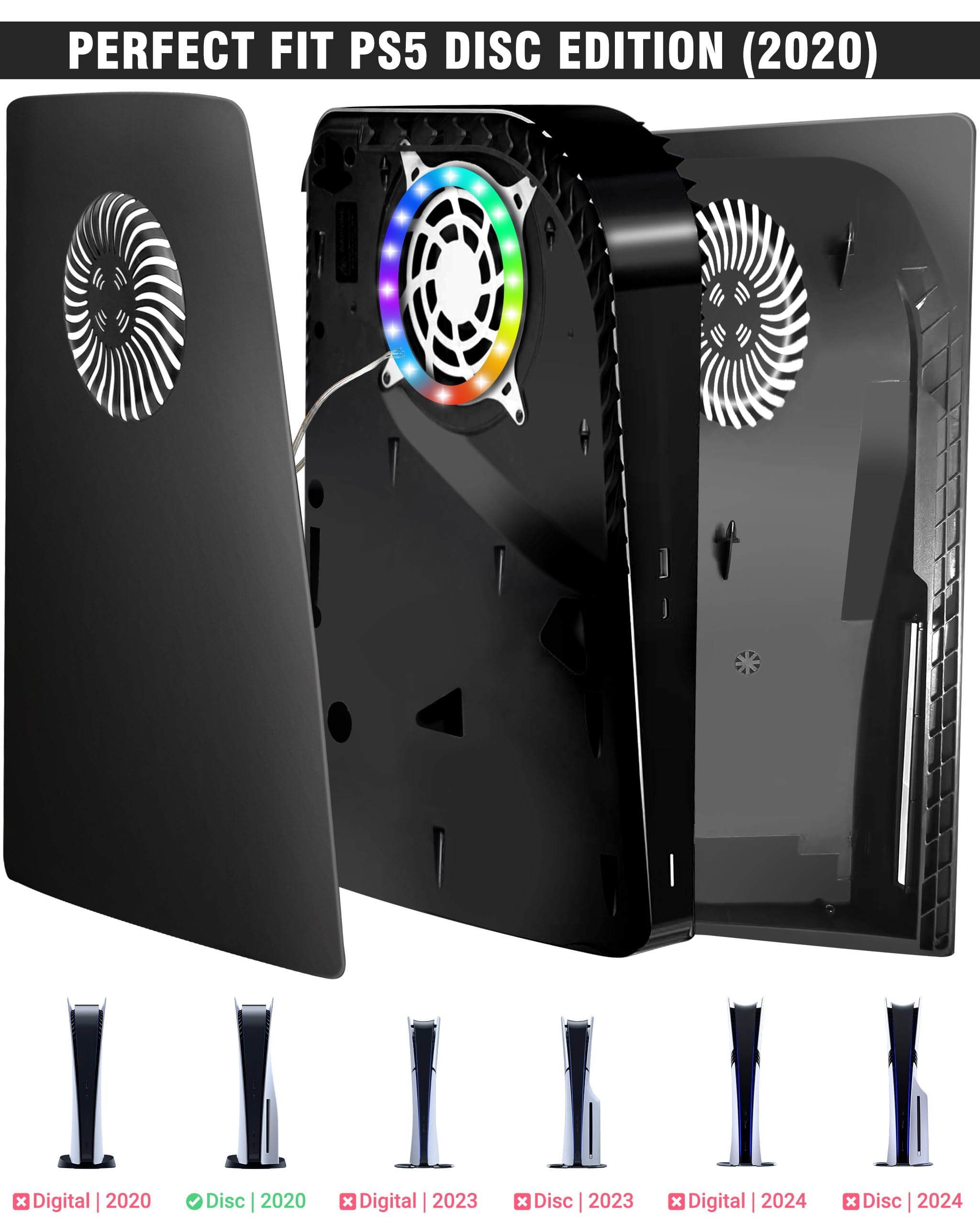 Joso Faceplate for PS5 Disc Edition, Anti-Scratch Dustproof Case Replacement with RGB Ring, Cover Skin Fit for PS5 Console (CD-ROM), Plates for PS5 Accessories, Transparent - Flex Gamingproduct_type