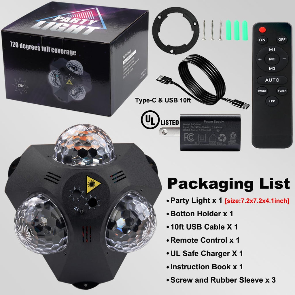 3-Magic Ball Disco Party Light with Dual Laser – 2 Variants