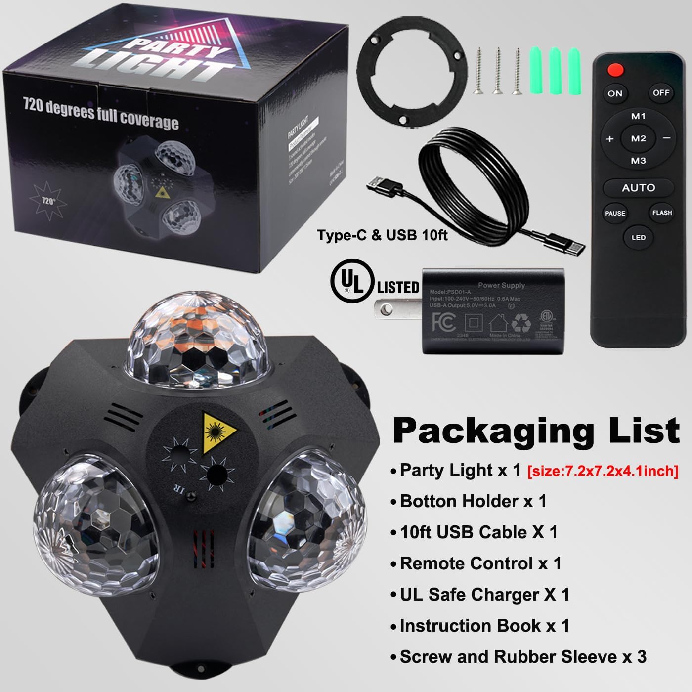 3-Magic Ball Disco Party Light with Dual Laser – 2 Variants