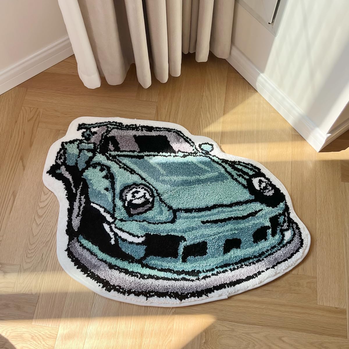 LAKEA Enthusiast Green Sports Car Shaped Flocking Rug Irregular Geometric Carpet Bed Side Anti Slip Floor Pad Doormat Aesthetic Home (31.5 X24 Inch) - Flex Gamingproduct_type