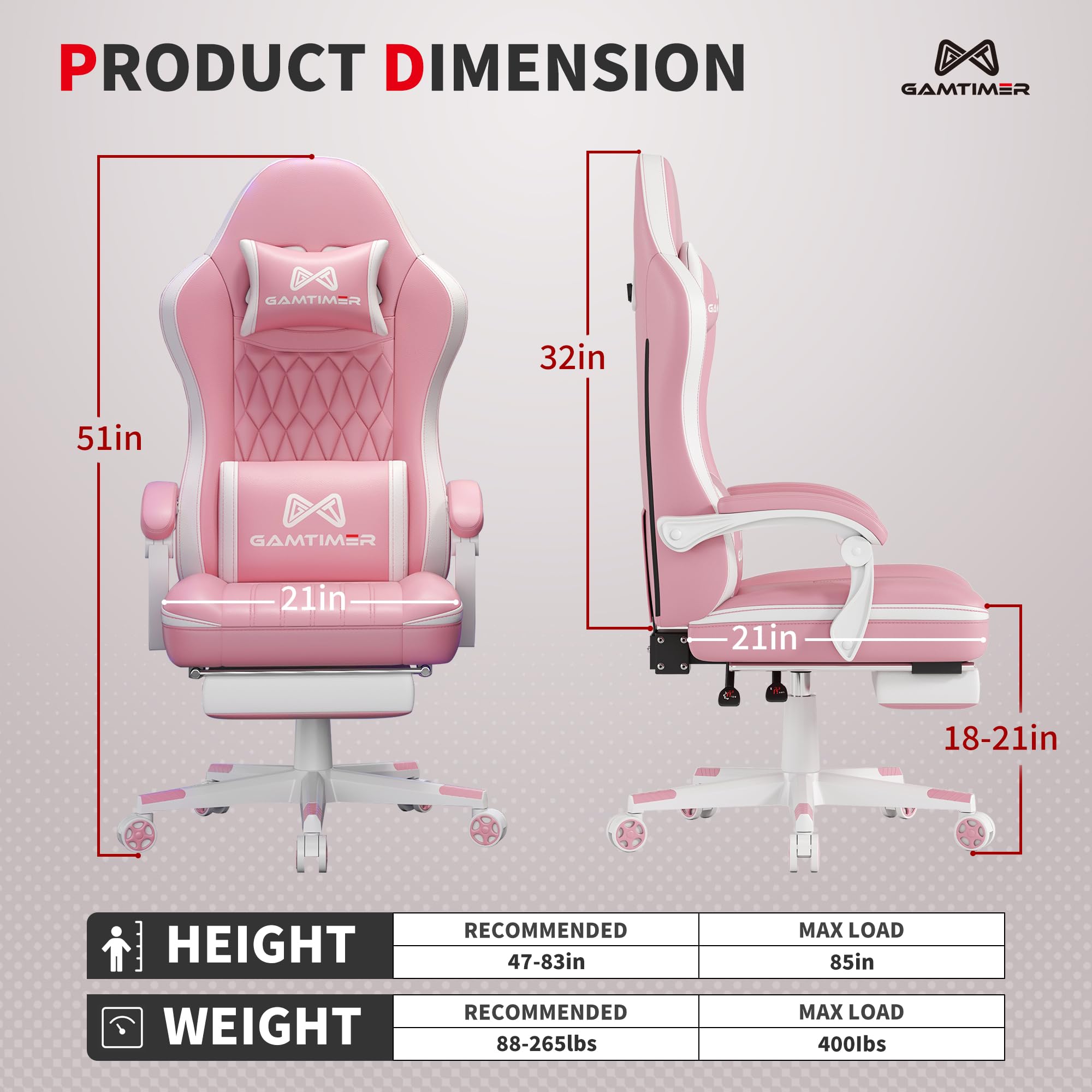 Gamtimer Gaming Chair with Footrest, Ergonomic Computer Chair, PU Breathable Material with Headrest and Lumbar Support, Suitable for Silla Gamer and Adults（Grey） - Flex Gamingproduct_type