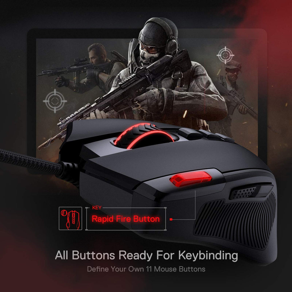 Redragon M612 Predator RGB Gaming Mouse, 8000 DPI Wired Optical Mouse with 11 Programmable Buttons & 5 Backlit Modes, Software Supports DIY Keybinds Rapid Fire Button - Flex Gamingproduct_type
