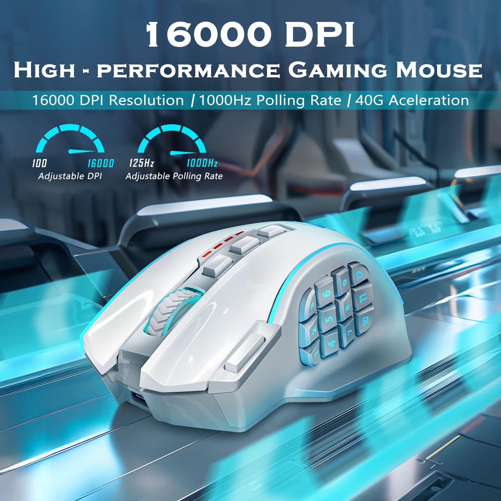 Redragon Gaming Mouse, MMO Mouse Gaming UP 12400 DPI, 19 Macro Programmable Buttons, RGB Mouse with 12 Side Buttons, 8 * 2.4g Weight Tuning for PC Laptop MOBA FPS, M901K, Black - Flex Gamingproduct_type