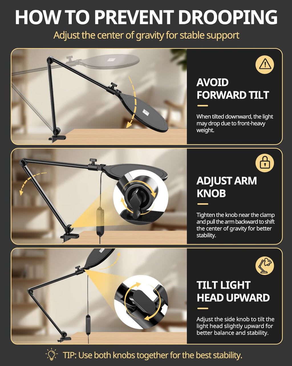 UBeesize 10" Desk Ring Light with Stand, Multi-Angle Adjustable Arm with C-Clamp for Home Office, Streaming Light with Inline Control for Video Conference, Podcast, Gaming, Recording, Live Streams - Flex Gamingproduct_type